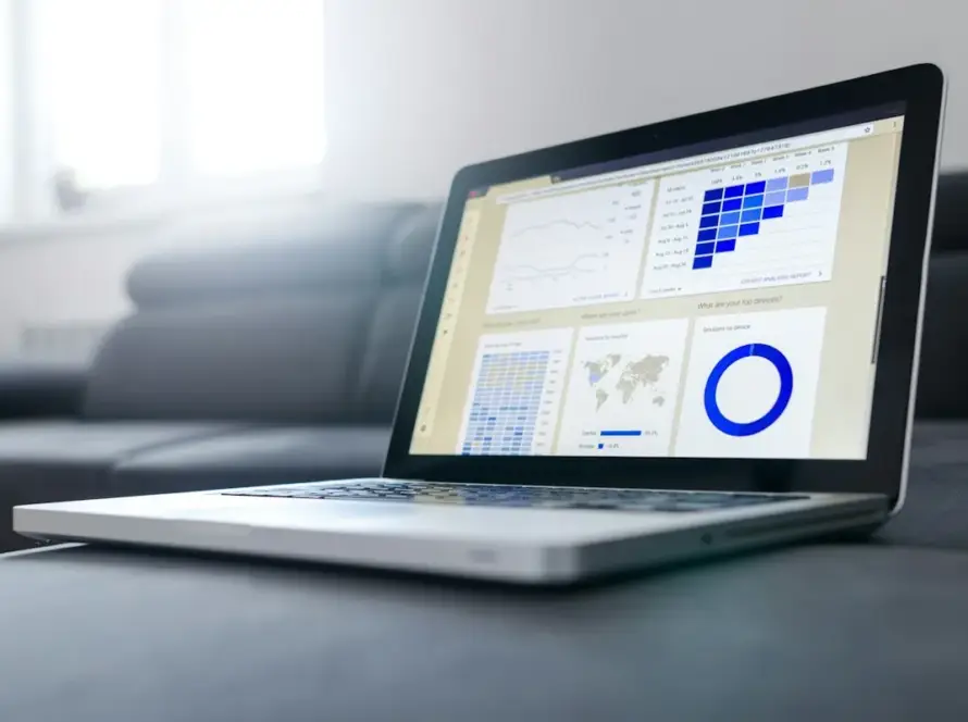 Laptop showing SEO and search analytics dashboards